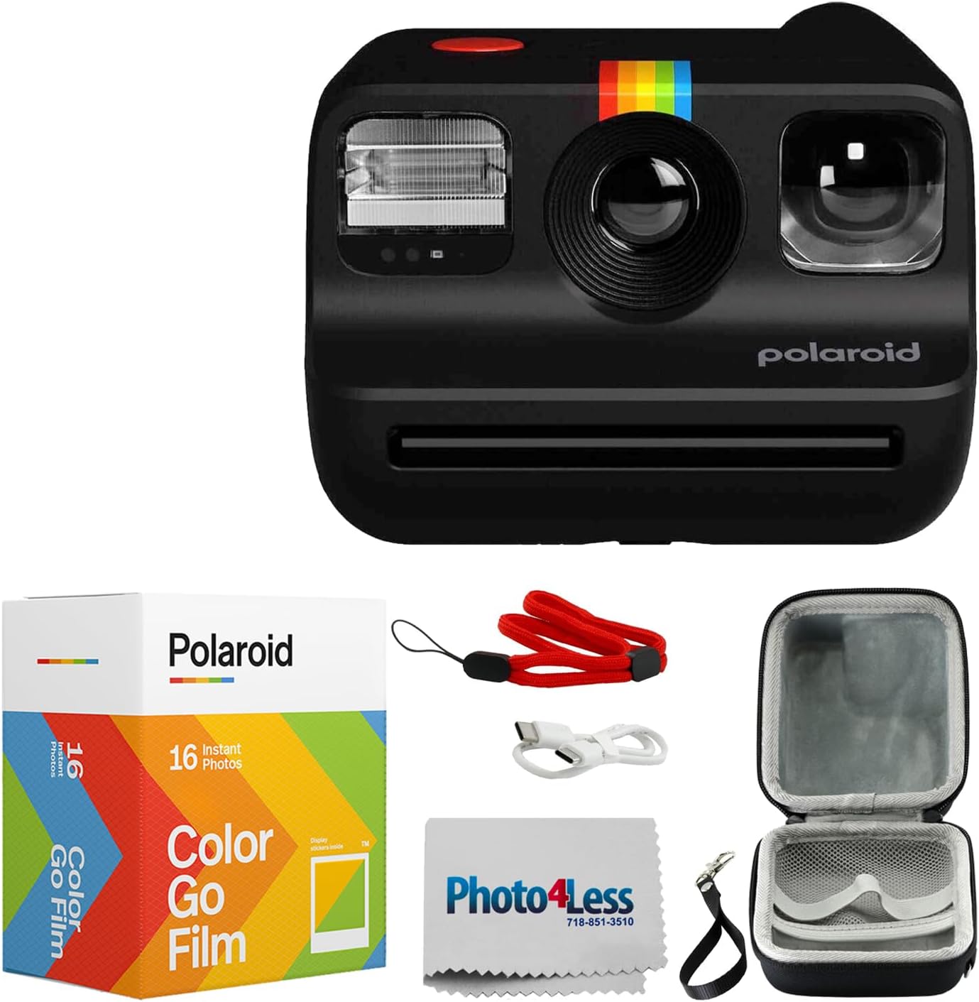 Instant Film Pack - Sofortbild-Minikamera (Schwarz) mit Farbfilm-Doppelpack, Hartschalenkoffer und