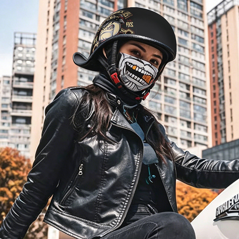 Lens Cap Vintage - Retro-Motorradhelme für Herren, Vintage-Motorrad-Halbhelm mit integrierter