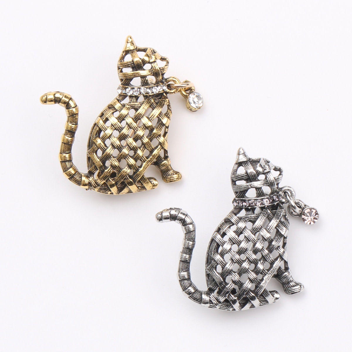 Collectible Vintage Brooches - Verzierte Gewebte Katzenbroschen-Kollektion, Vintage-Stil Kätzchen-Schmuck