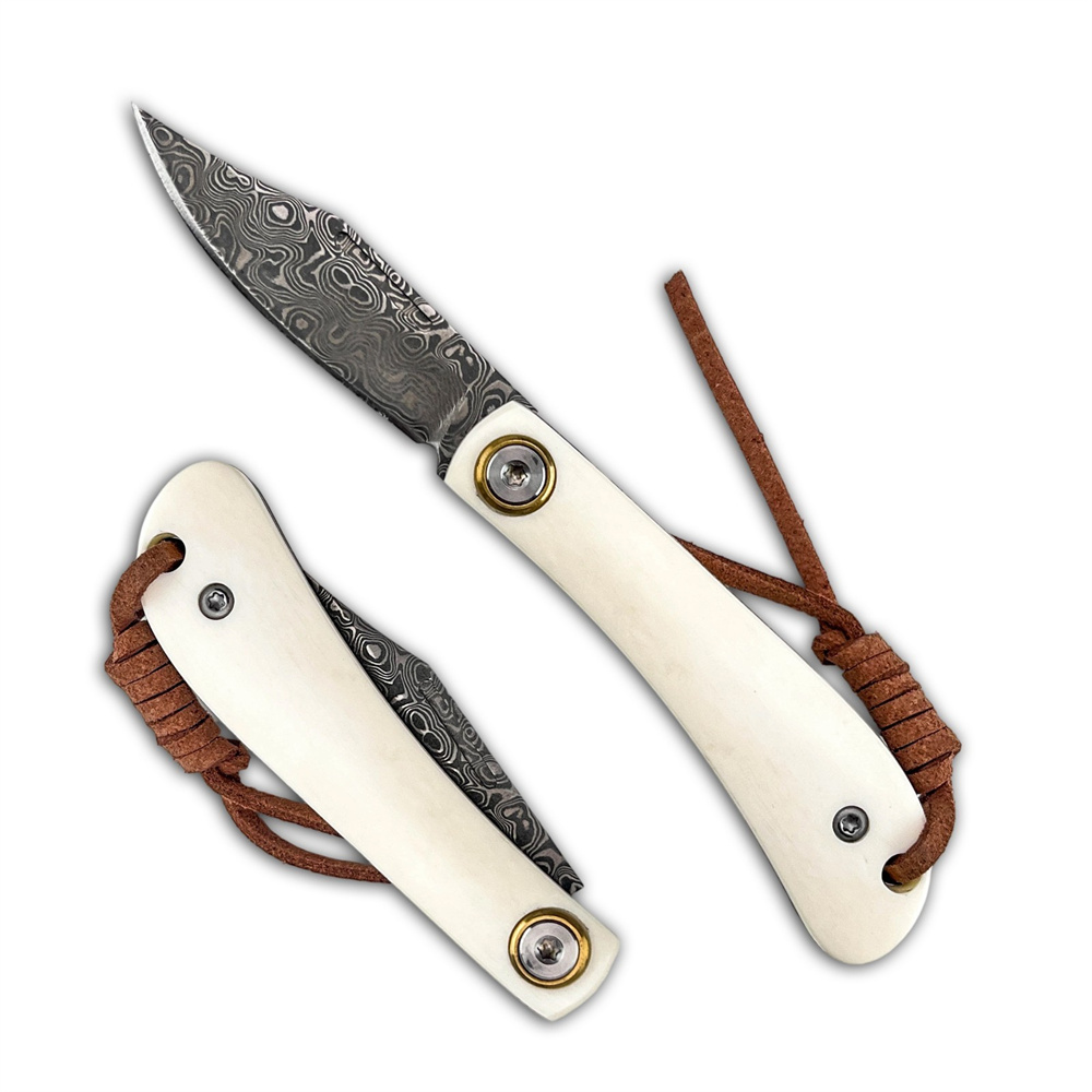 Vintage Collectible Pocket Knives - Kompaktes Vintage-Damast-Klappmesser, EDC-Taschenmesser mit Elfenbein-Knochengriff, Outdoor-Überlebensmesser