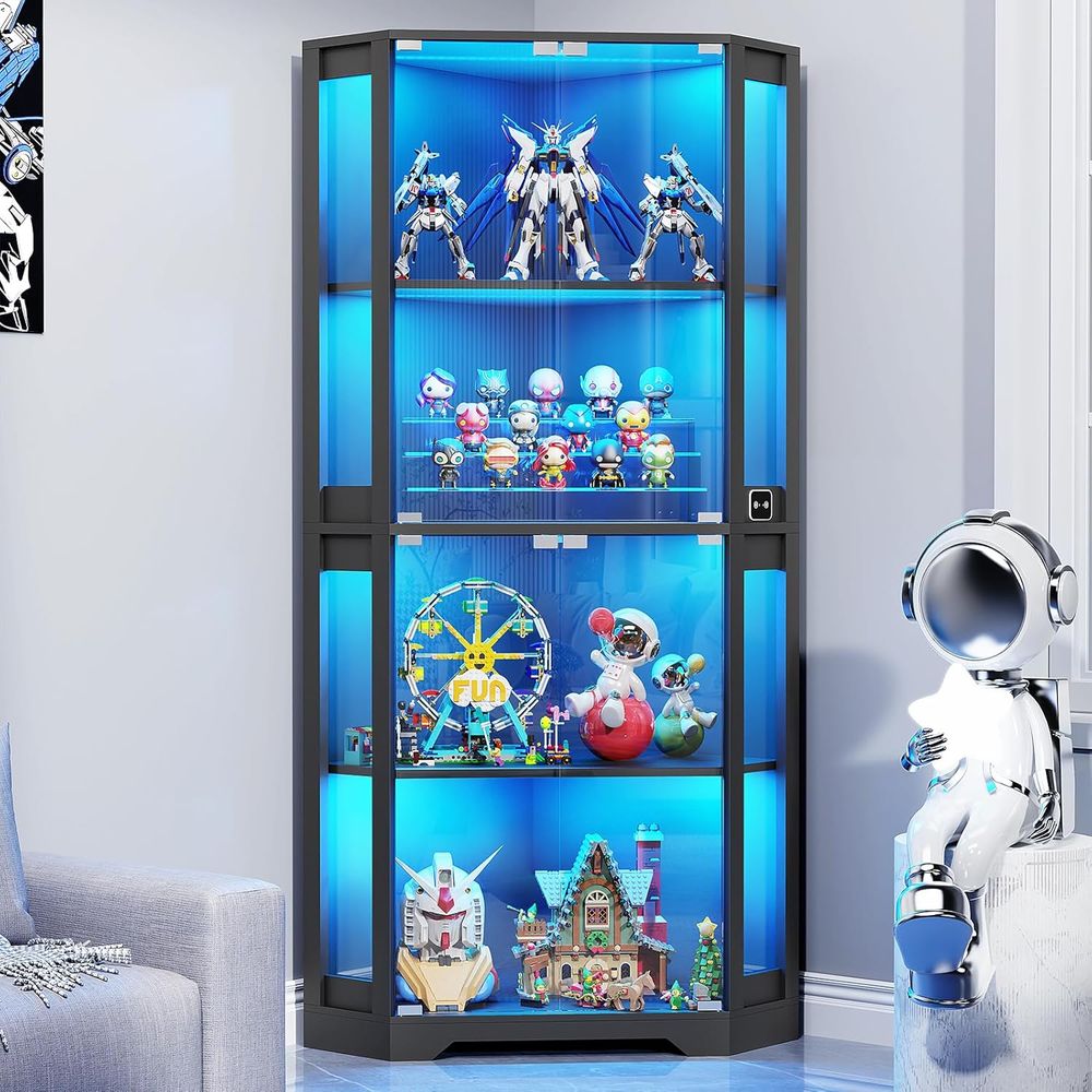 Collectible Collection - 65 Beleuchtete Glasvitrine, 4-stufige Sammlervitrine mit