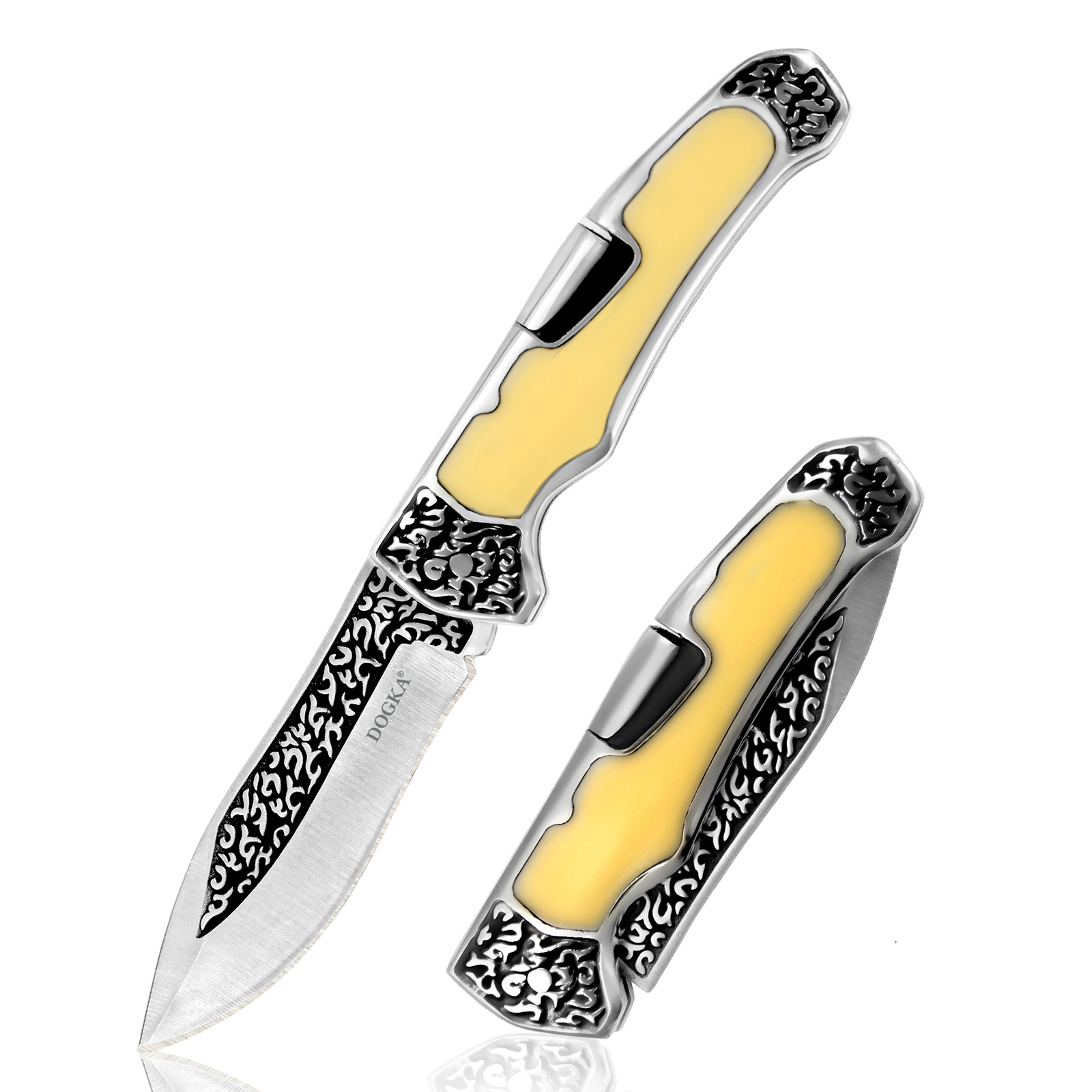 Vintage Collectible Pocket Knives - Vintage graviertes, zusammenklappbares Taschenwerkzeug, glatter gelber