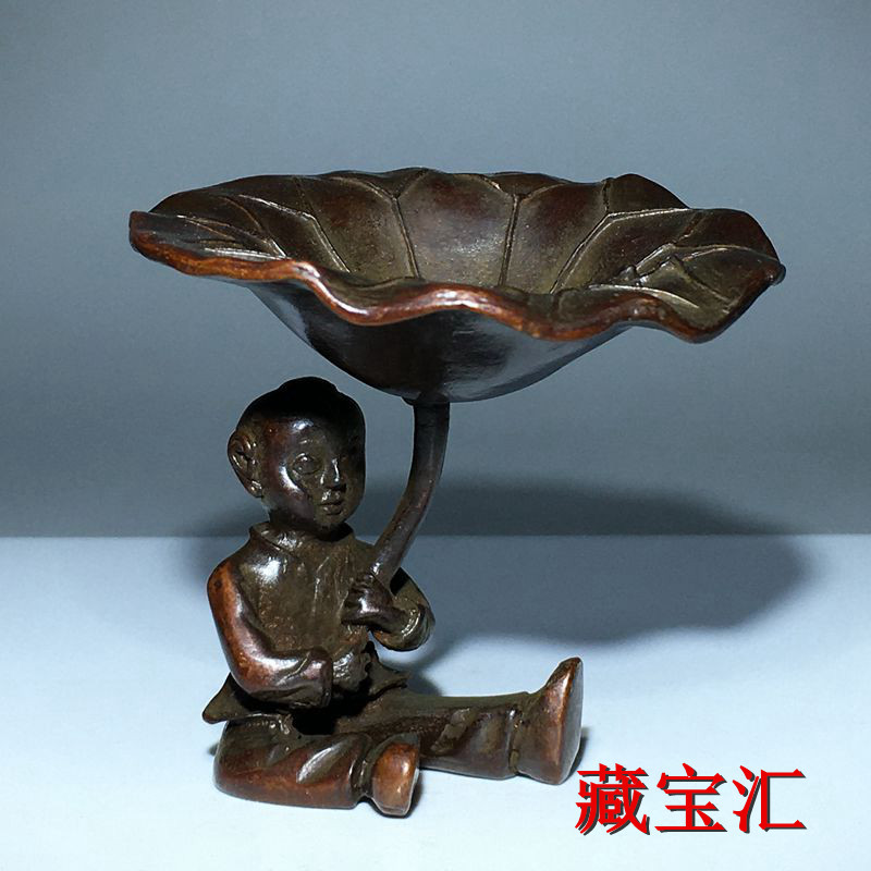 Vintage Items Collection - Antike Vintage Lotusblatt-Kinderbronze-Statue, ländliches Sammlerstück, handgefertigtes