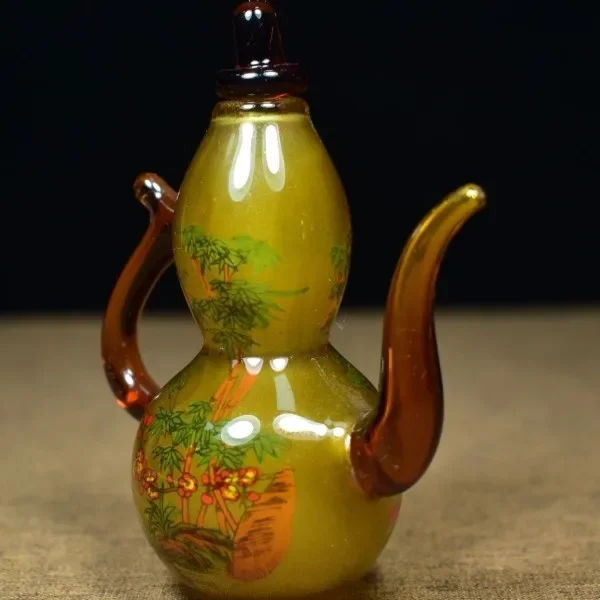 Vintage Collectible Glassware - Vintage Glas-Kürbisflasche mit Innenmural, Einzigartiges Kunsthandwerk,