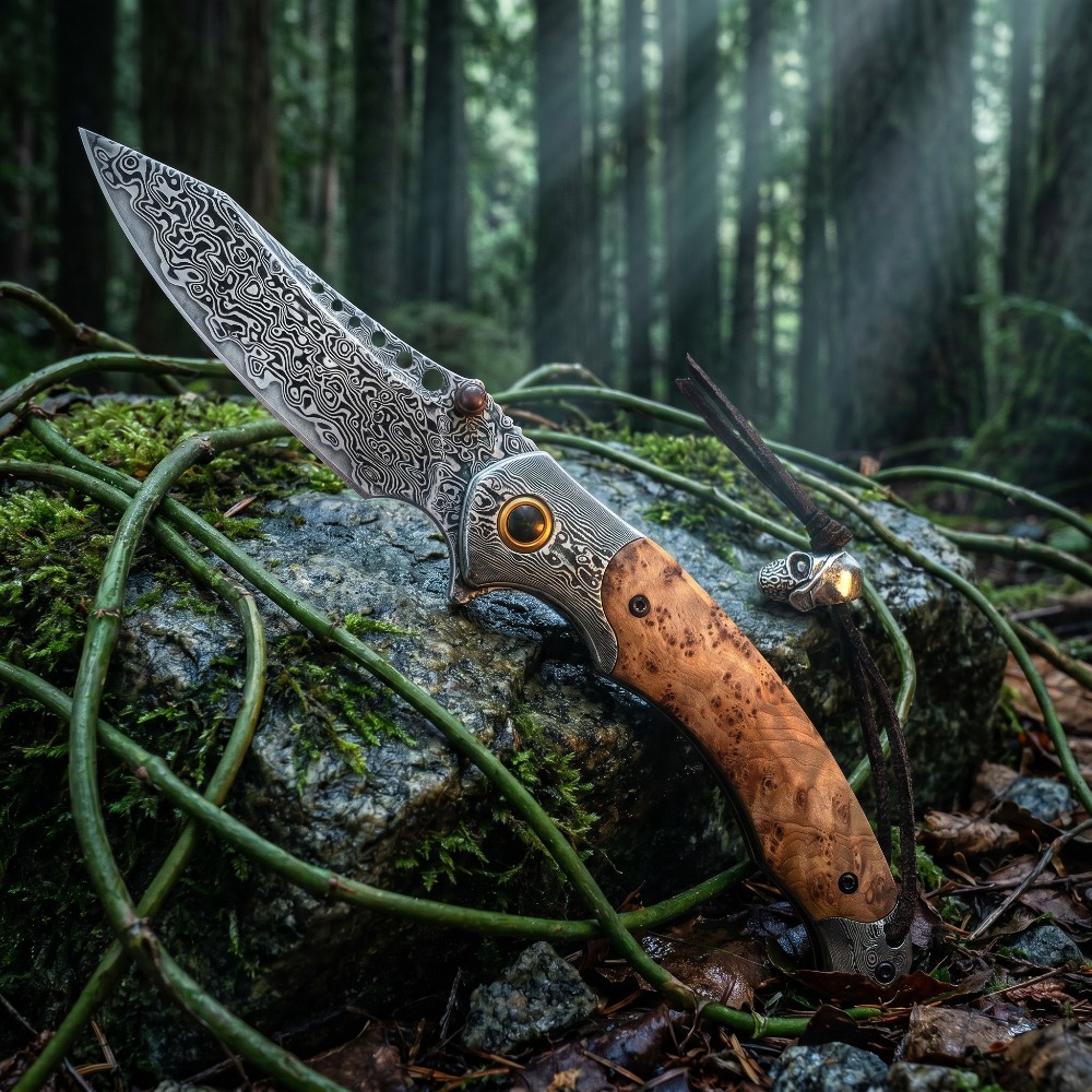 Vintage Collectible Pocket Knives - Hochharte Damastmuster-Klappmesser Vintage Dekoratives Sammlerstück Taschenmesser
