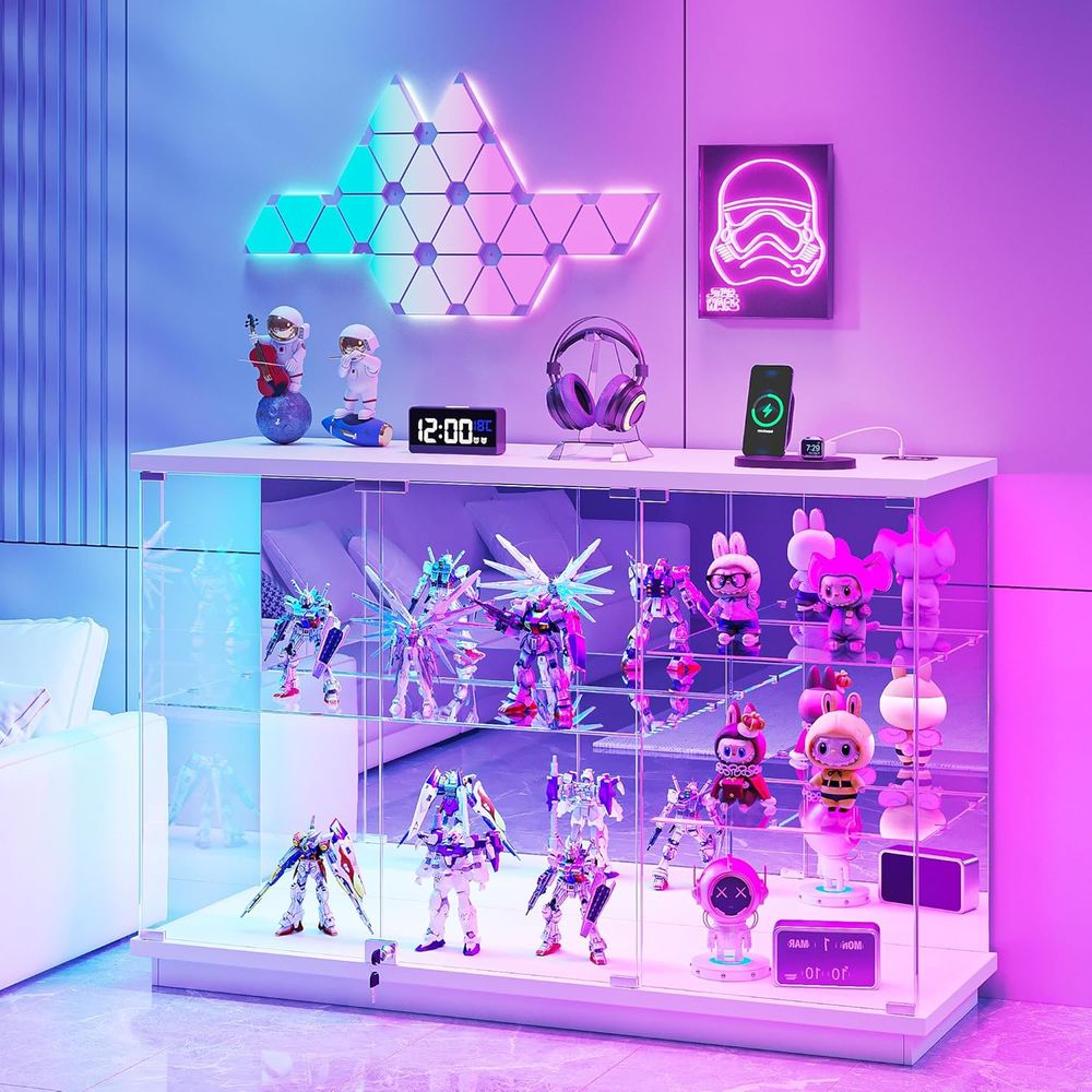 Collectible Collection - Weiße Hochglanz-Glasvitrine mit Schloss und Sensor