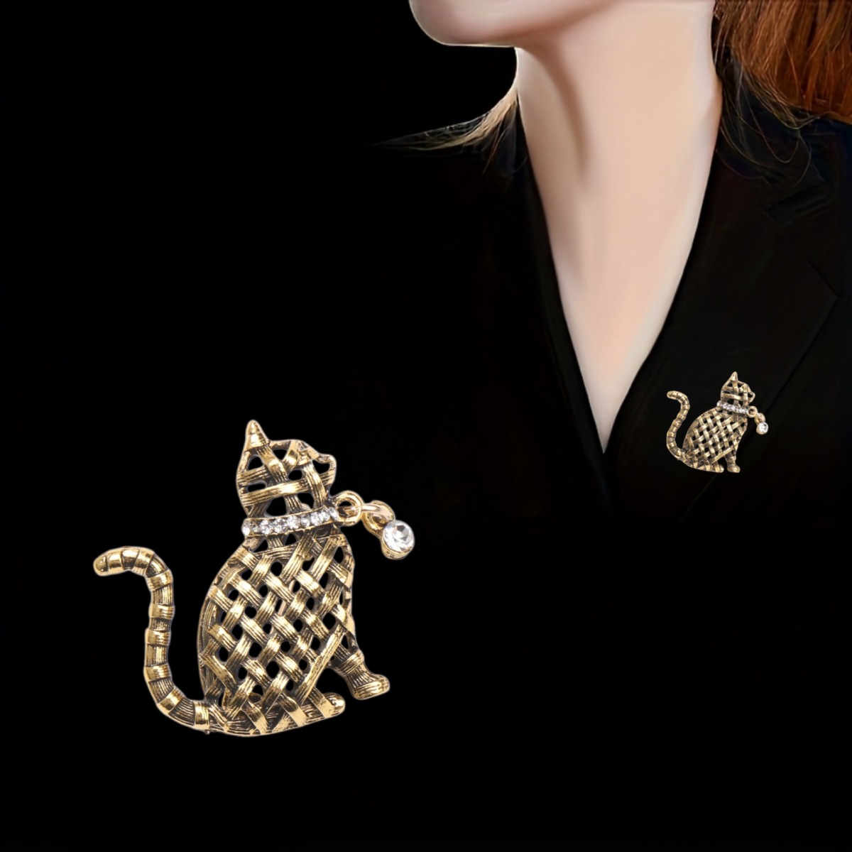 Verzierte Gewebte Katzenbrosch – Collectible Vintage Brooches Bewertung und Preis